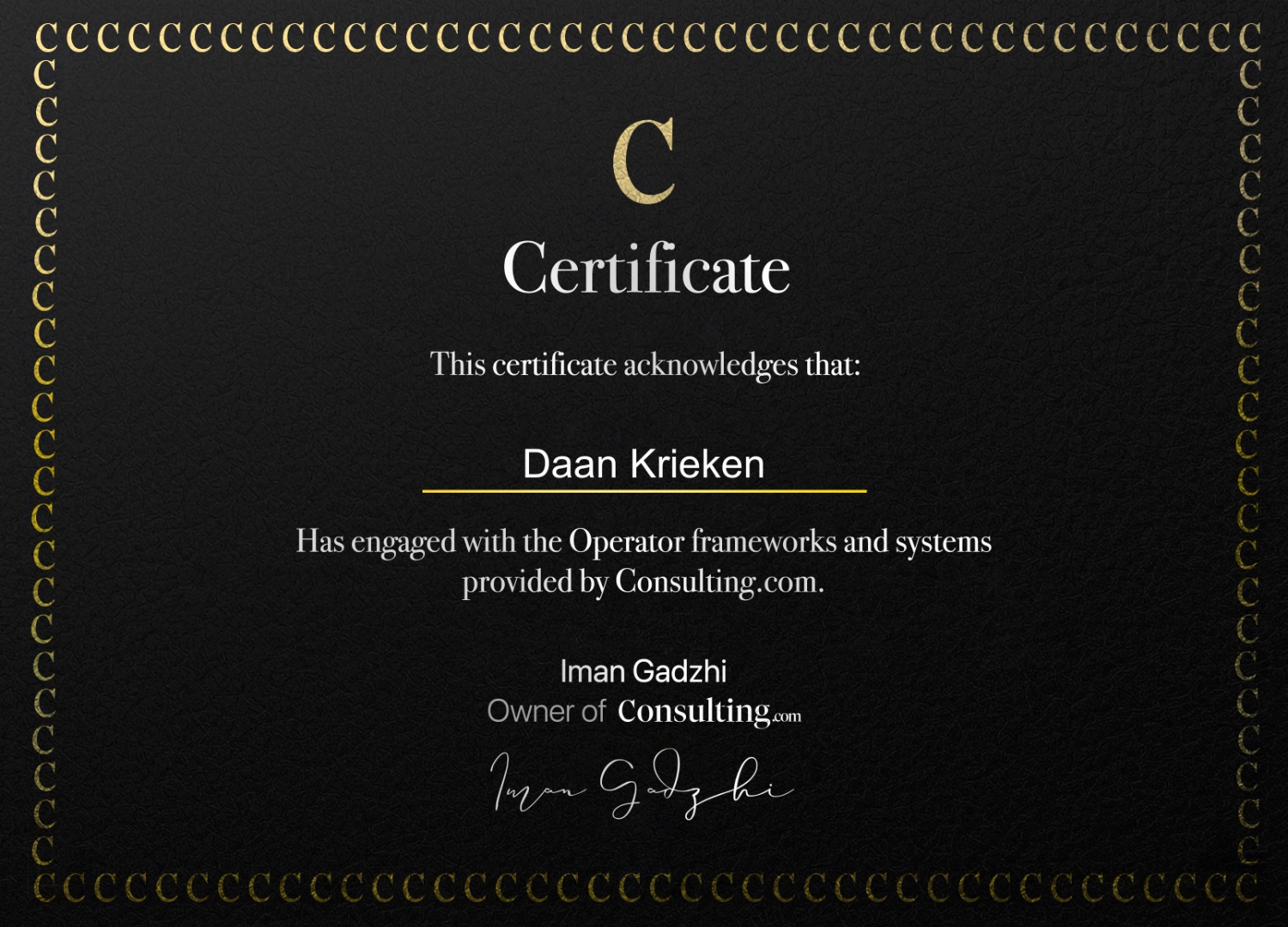 Consulting.com Operator Certificate — Daan Krieken